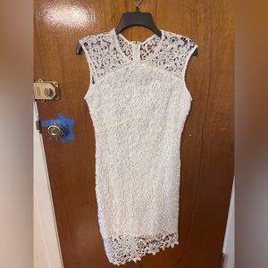 NWT - Bebe White Lace Asymmetrical Cut on Bottom- wedding shower dress - floral